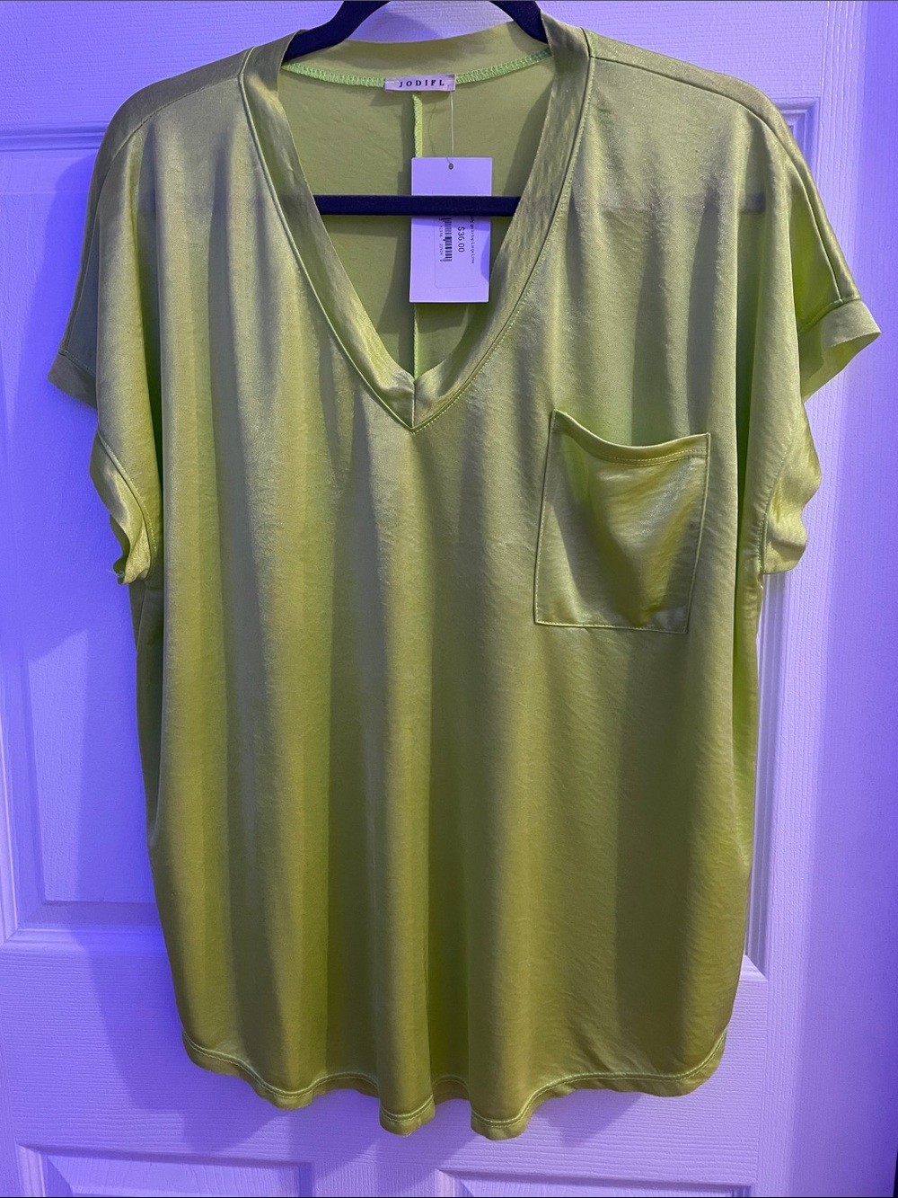 JODIFL Lime V-Neck Short Sleeve Pocket Tee